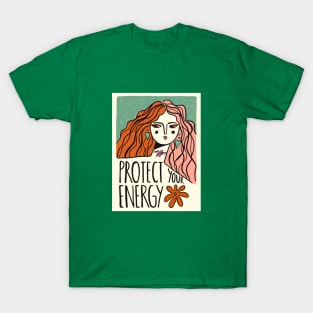 Protect your energy, Inspirational art, 70s, Woman art, Groovy art, Hippie poster, Affirmation T-Shirt